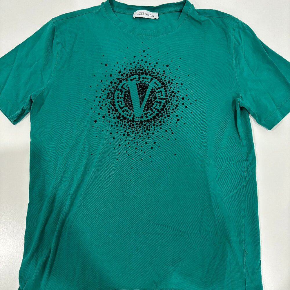 Versace Collection Men's Green Logo Print T-Shirt | Size Medium
